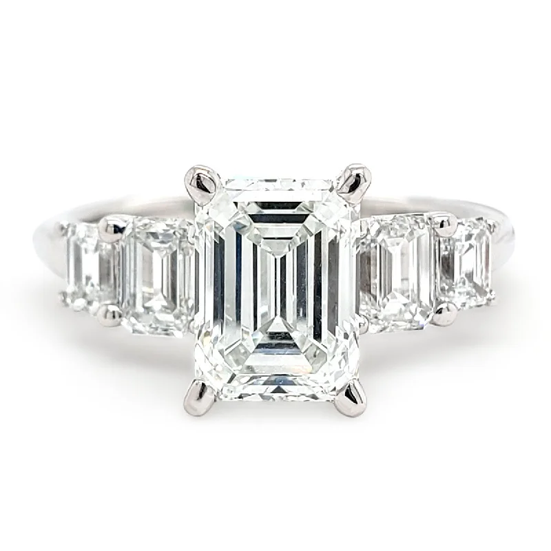 Emerald Cut 5 Stone Lab-Created Diamond Engagement Ring in White Gold, 3.0 cttw