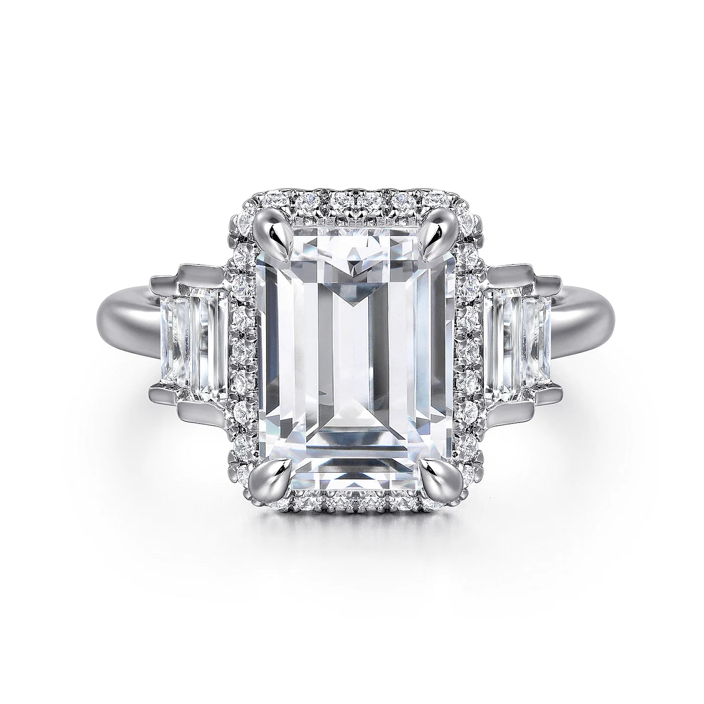 Anita Emerald Cut Halo 5-Stone Diamond Engagement Ring Setting