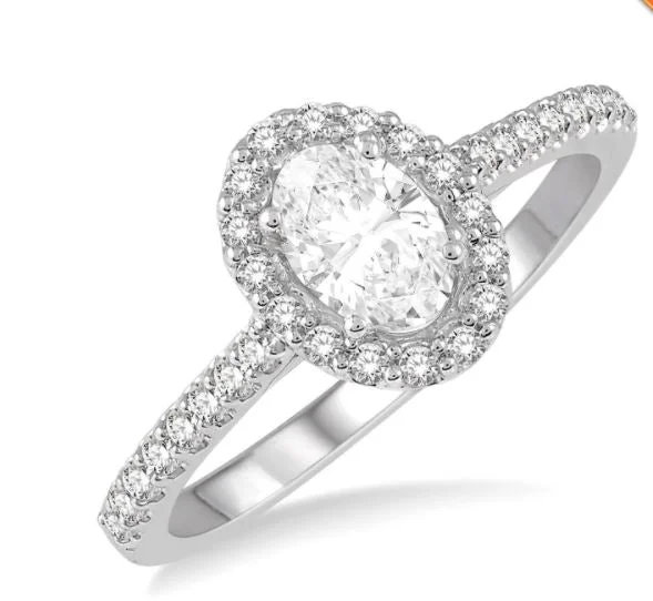 14K White Gold Oval Shape Diamond Engagement Ring