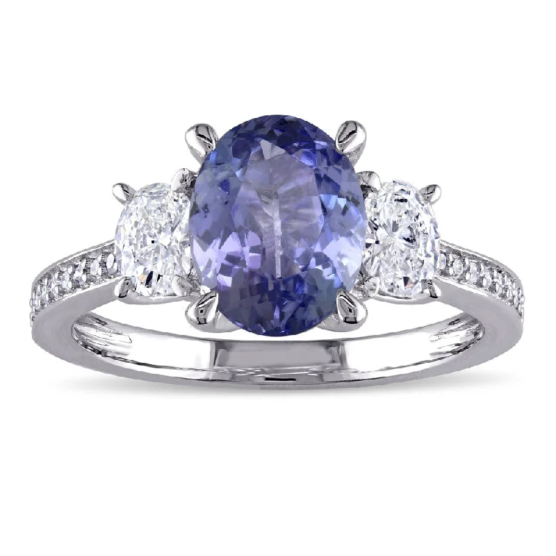 Miadora Signature Collection 14k White Gold Tanzanite and 5/8ct TDW Oval and Round Diamond Engagement Ring (G-H, I1-I2) - Blue