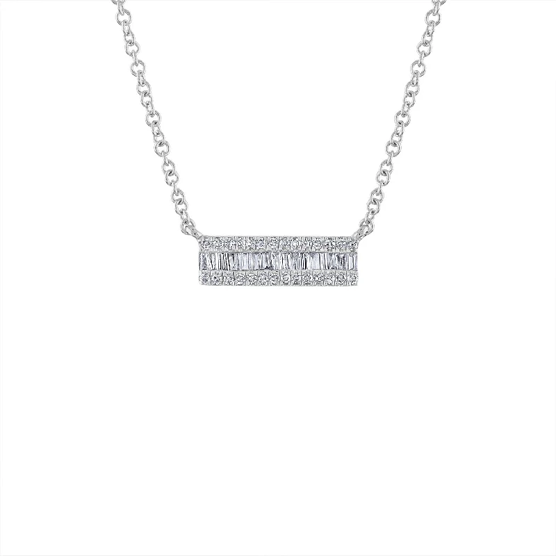 14KT GOLD SMALL DIAMOND BAGUETTE BAR NECKLACE