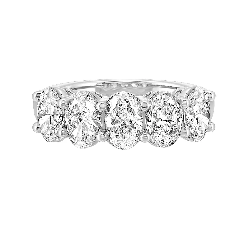 Oval Shaped Lab-Created Diamond Five Stone Engagement Ring Band in White Gold, 2.10 cttw