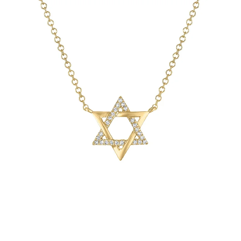 14KT GOLD HALF DIAMOND STAR OF DAVID NECKLACE