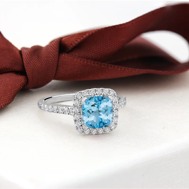 Auriya 1 1/4ct Cushion-cut Sky Blue Topaz and Halo Diamond Engagement Ring 1/2cttw 14k Gold