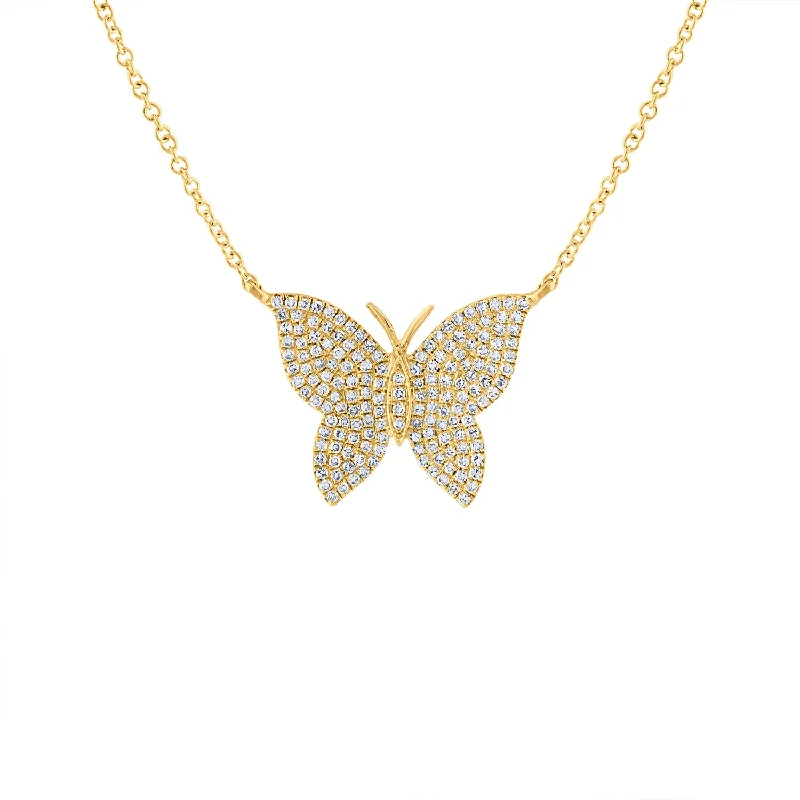 14KT GOLD DIAMOND PAVE BUTTERFLY NECKLACE