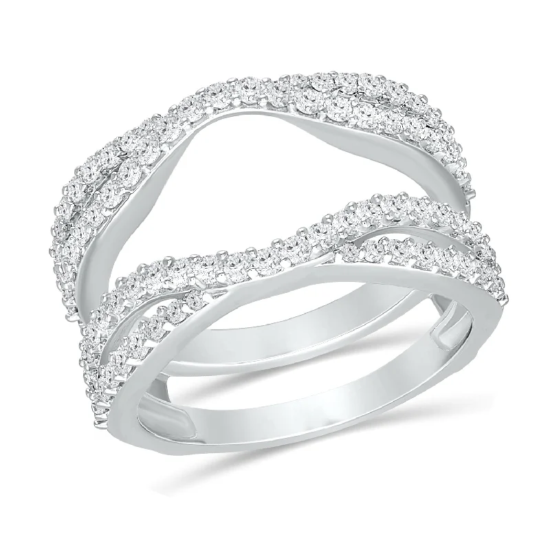 White Gold Diamond Engagement Ring Guard with 82 Diamonds, 1.0 cttw