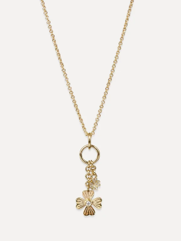 14K Diamond Flower Charm Necklace