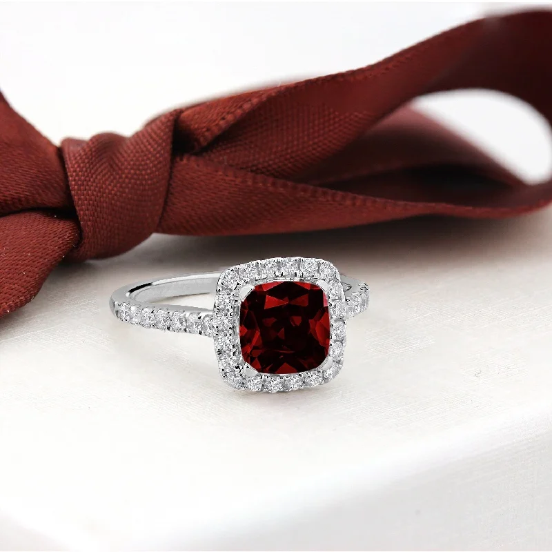 Auriya 1 1/4ct Cushion-cut Garnet and Halo Diamond Engagement Ring 1/2cttw 14k Gold