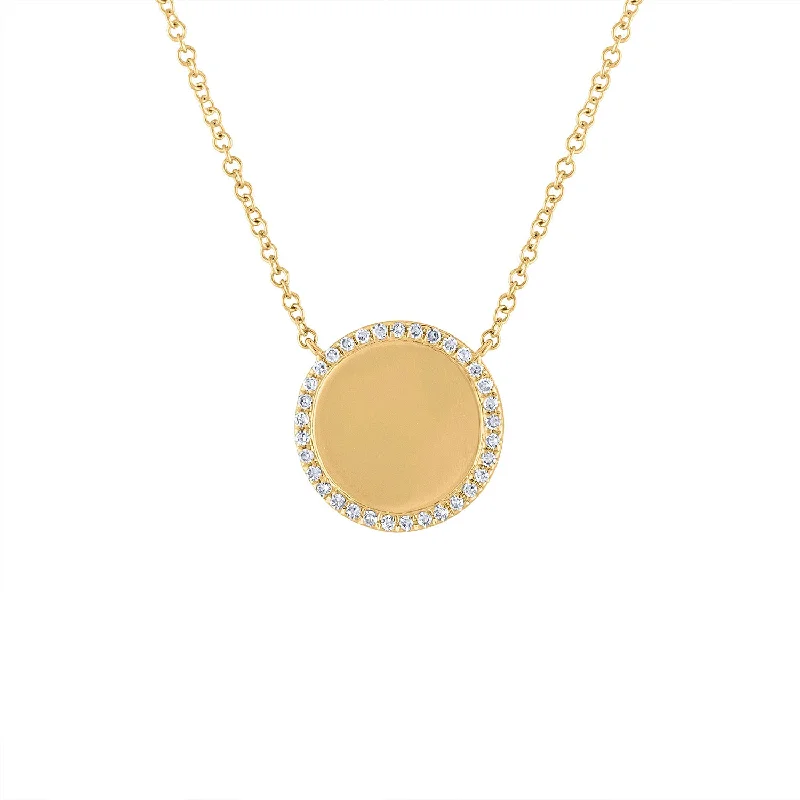 14KT GOLD DIAMOND OUTLINE DISK NECKLACE