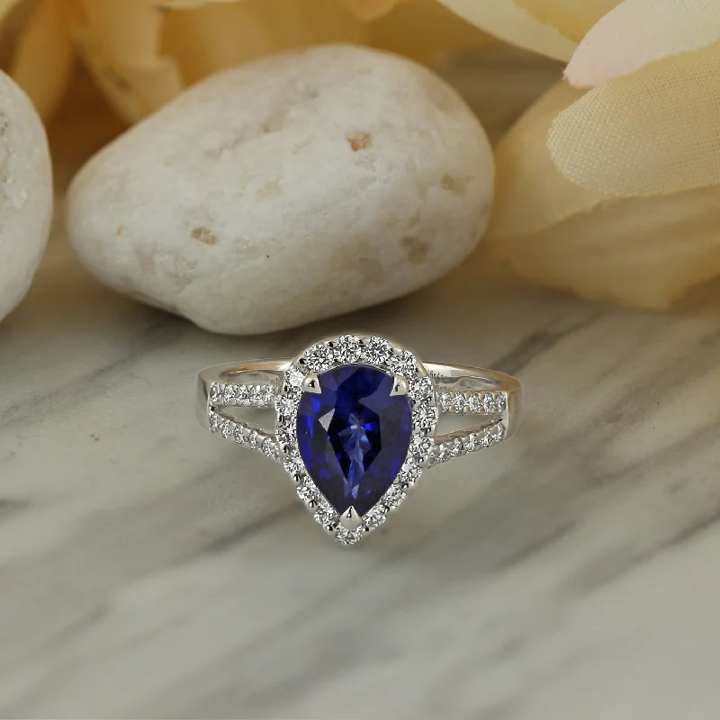 Auriya 18k Gold 2 5/8ct Pear-cut Blue Sapphire Halo Diamond Engagement Ring 1/2ct TDW