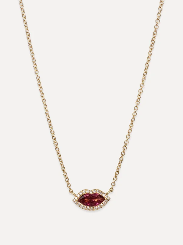 14K Pink Tourmaline & Diamond Kiss Necklace