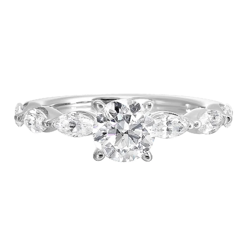 Petite Round and Marquise Cut Lab-Created Diamond Engagement Ring in White Gold, 1.79 cttw