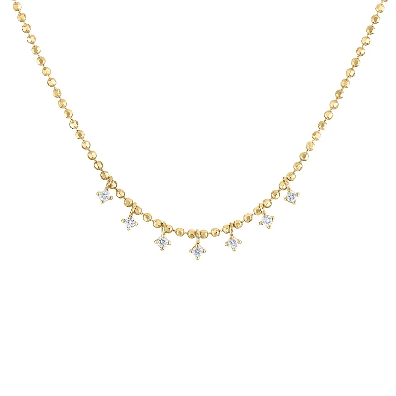 14KT GOLD DIAMOND MINI PRONG DROP BALL NECKLACE