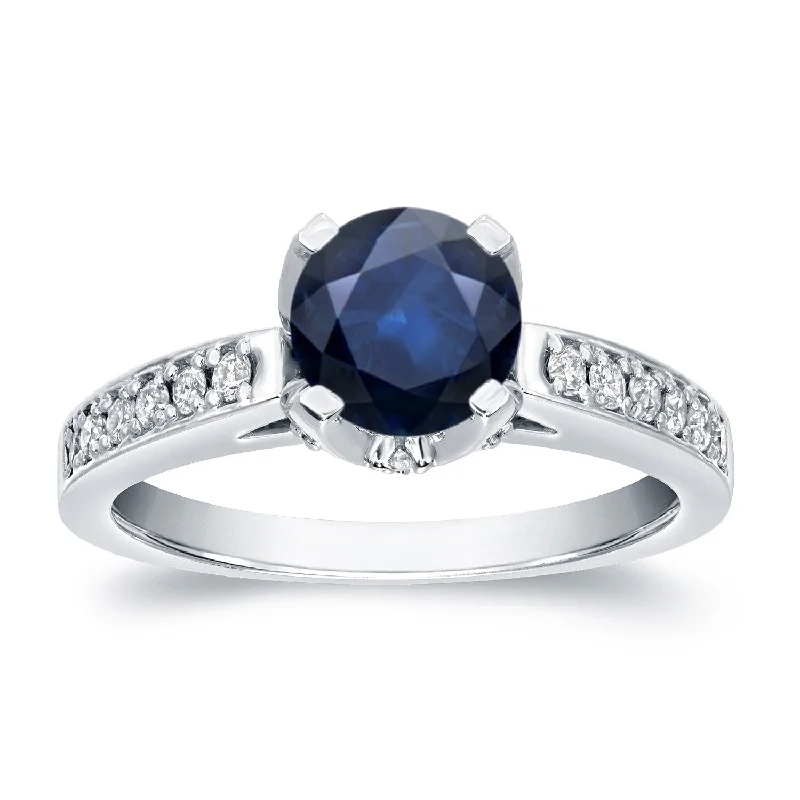 14K Gold 1ct Blue Sapphire and 1/3ctw Diamond Engagement Ring by Auriya