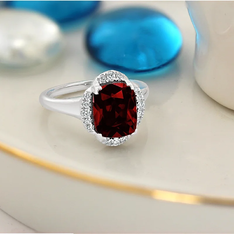 Auriya 4ct Cushion-cut Garnet Halo Diamond Engagement Ring 1/8ctw 14k Gold