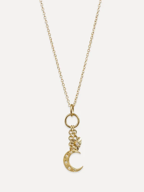 14K Diamond Moon Charm Necklace