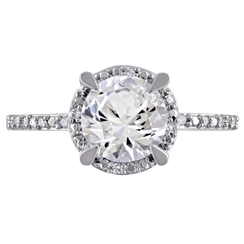 Miadora 10k White Gold Created White Sapphire and Diamond Halo Engagement Ring