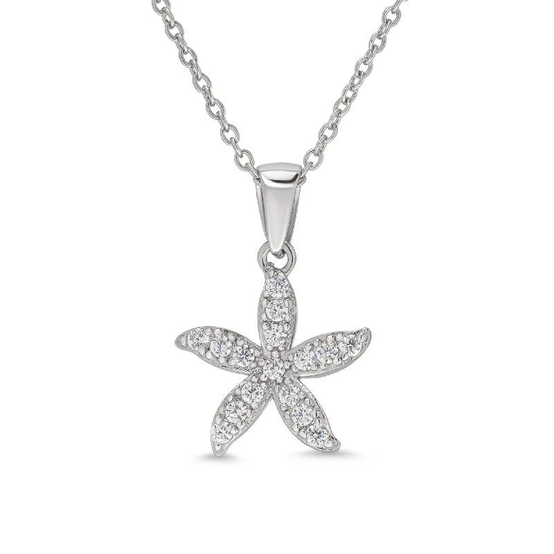 CZ Starfish Necklace in Sterling Silver