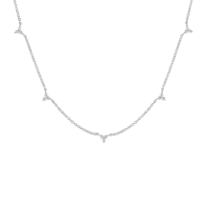 14KT GOLD DIAMOND SMALL FIVE STATION TRIO NECKLACE