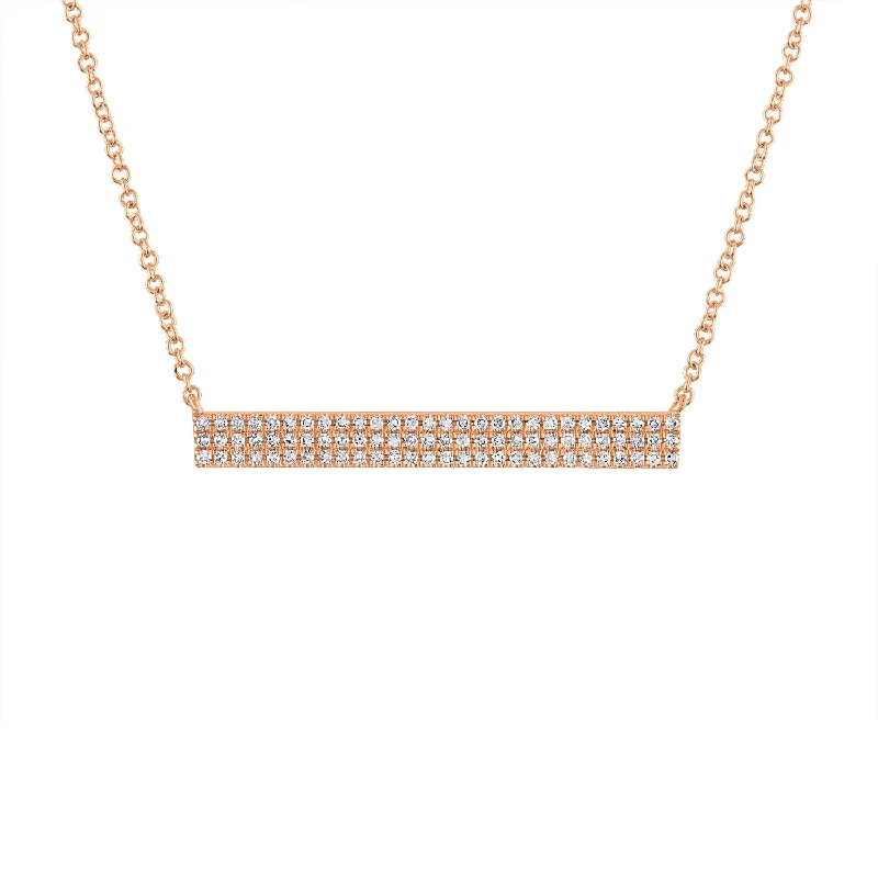 14KT GOLD DIAMOND PAVE THREE ROW BAR NECKLACE