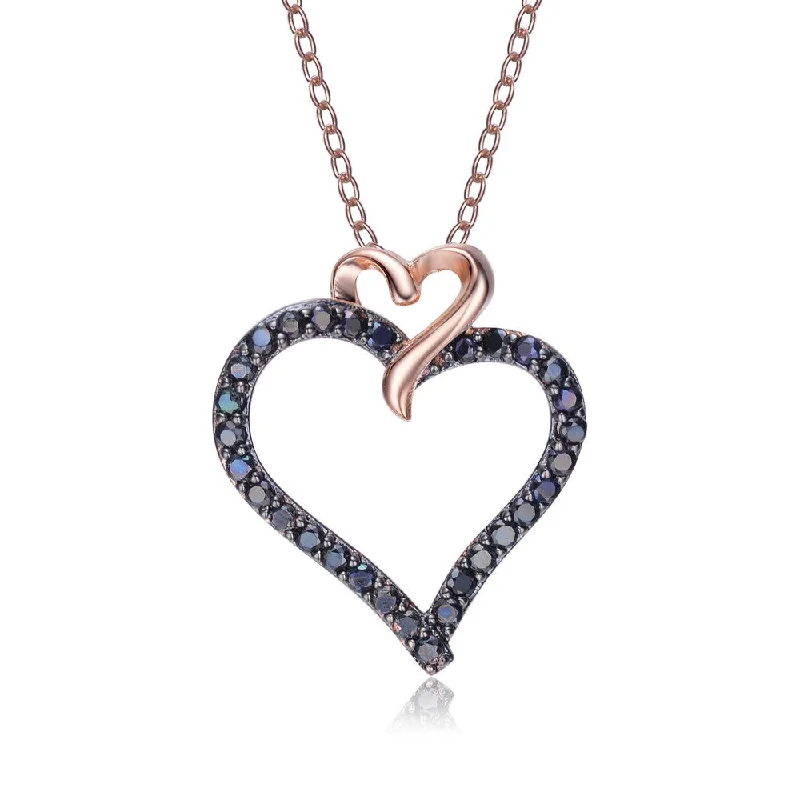 Constance Contour Heart And Bowtie Rose Gold Noir Necklace