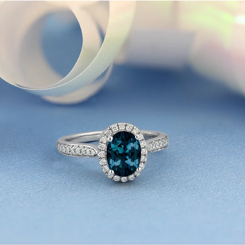 Auriya 1 9/10ct Fancy Oval London Blue Topaz Halo Diamond Engagement Ring 1/4ctw 14k Gold