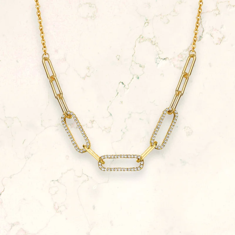 Vilette Golden Cable Link CZ Chain Necklace