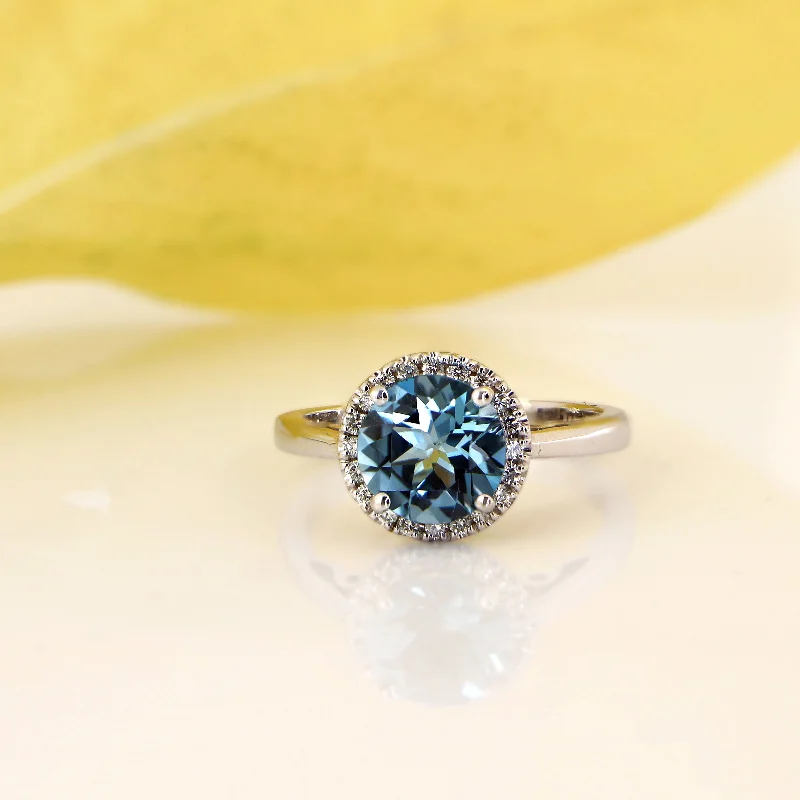 Auriya 2 1/2ct Round Swiss Blue Topaz and Halo Diamond Engagement Ring 1/4ctw 14k Gold