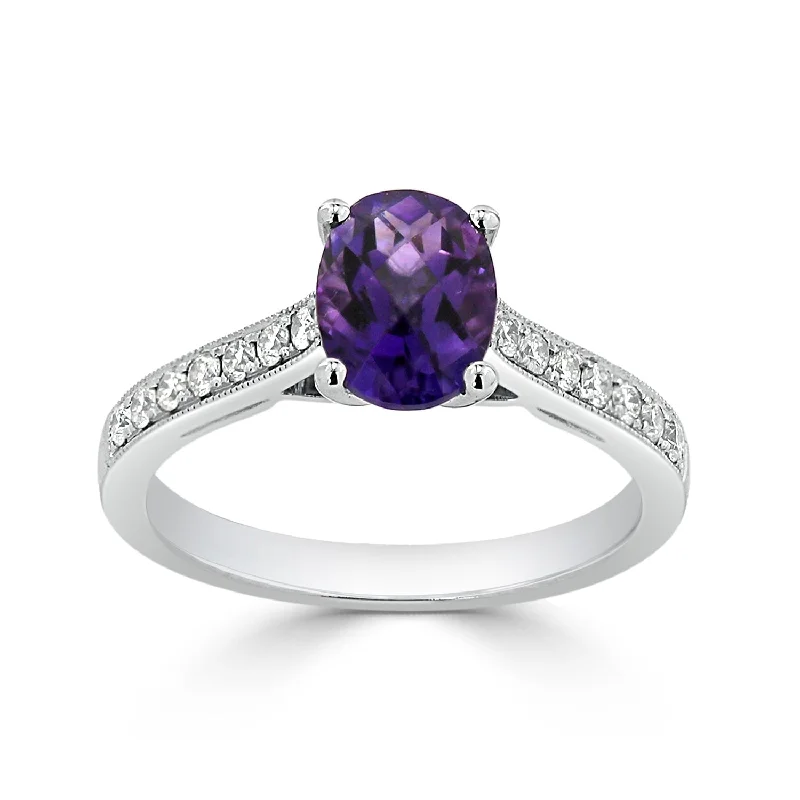 Auriya 3/4ct Fancy Oval Purple Amethyst and Diamond Engagement Ring 1/4ctw 14k Gold