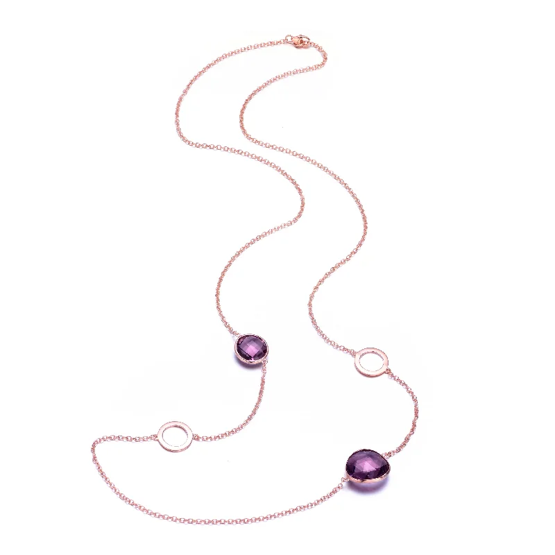 Rose Gold Plated Purple Cubic Zirconia Charm Necklace