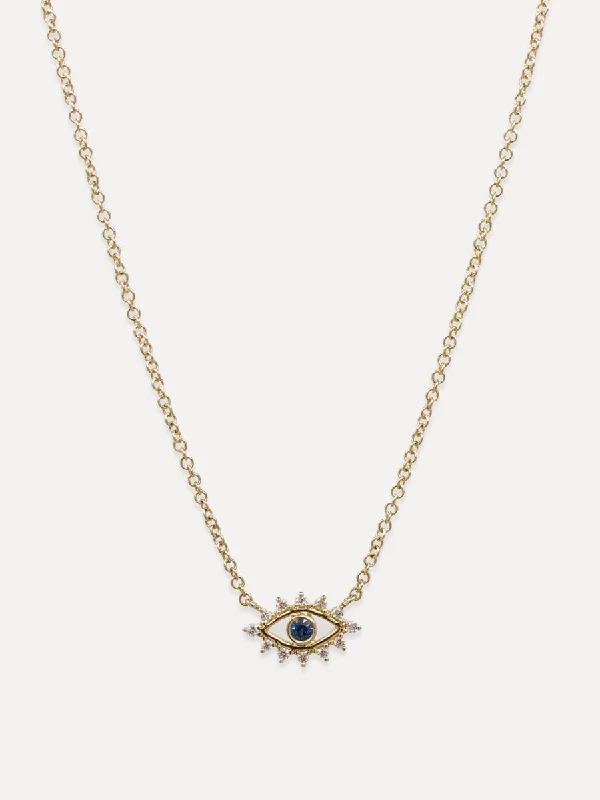 14K Blue Sapphire & Diamond Eye Necklace