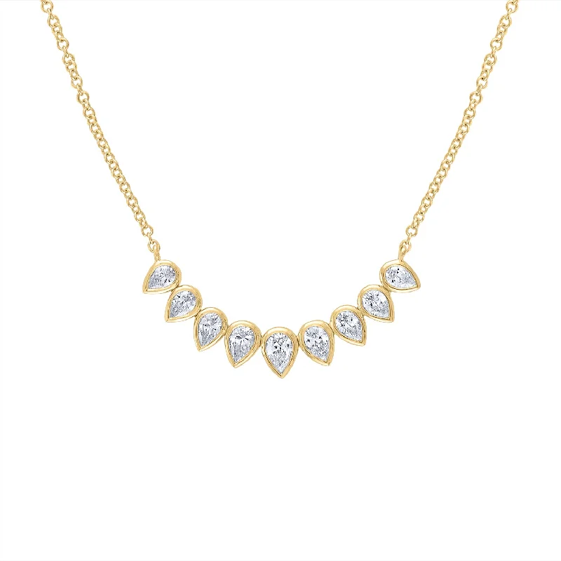 14KT GOLD DIAMOND NINE PEAR BEZEL NECKLACE