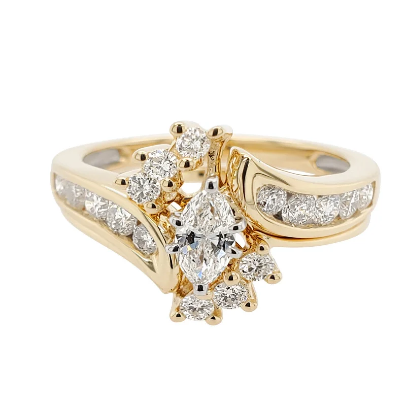 Marquise Shaped Engagement Ring Set in Yellow Gold- 1.00 ctw.