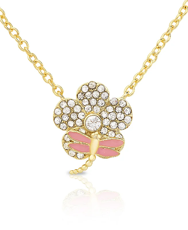 CZ Flower Necklace with Dragonfly