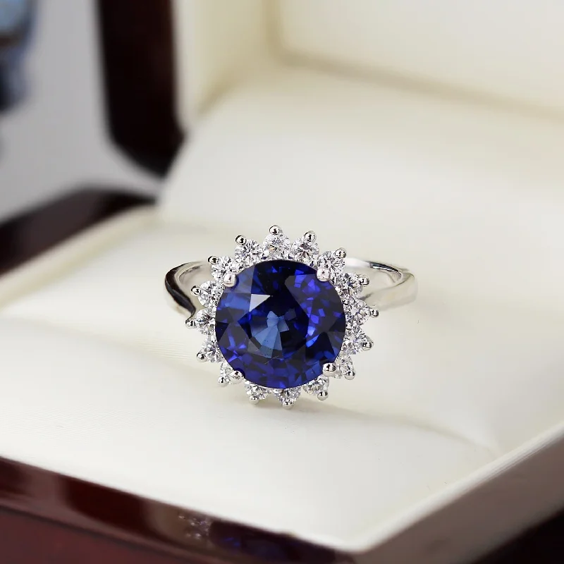 Auriya 18k Gold 4ct Blue Sapphire Halo Diamond Engagement Ring 5/8ctw