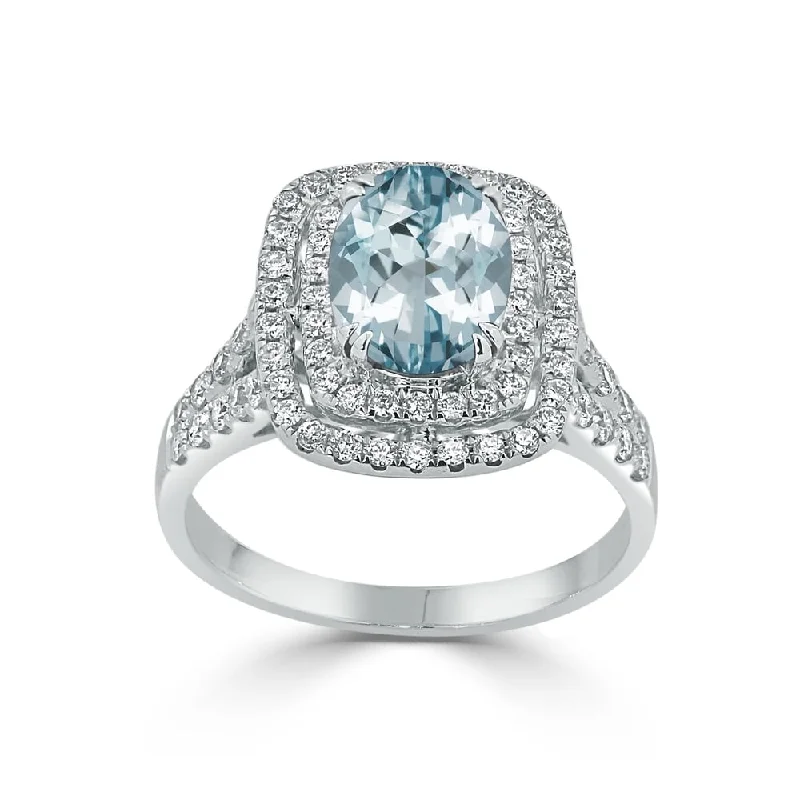 Auriya 1 1/2ct Oval-cut Aquamarine and Halo Diamond Engagement Ring 5/8ctw 18k Gold