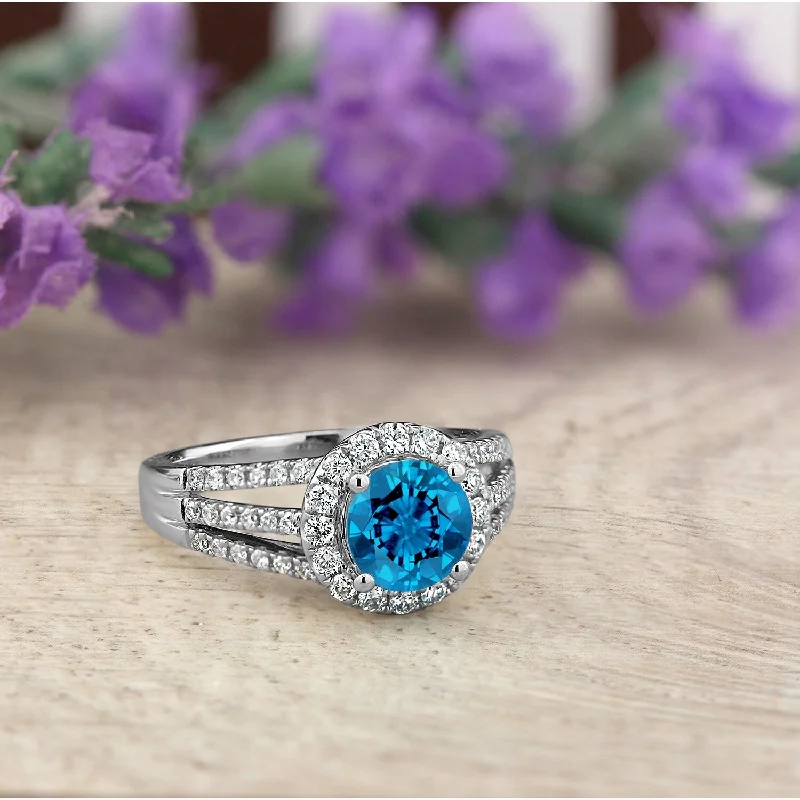 Auriya Modern 1 3/8ct Swiss Blue Topaz and Halo Diamond Engagement Ring 1/2cttw 14k Gold