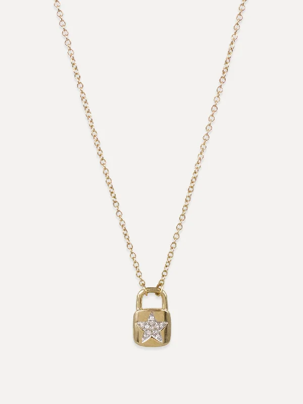 14K Diamond Star Padlock Necklace