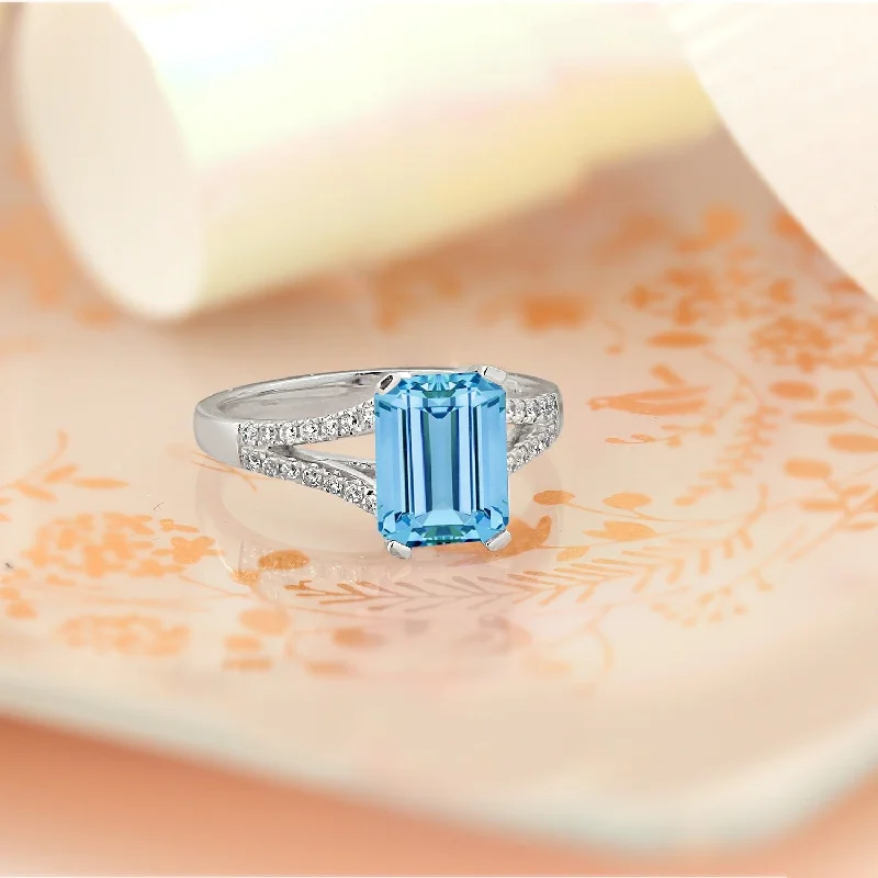 Auriya 2 1/8ct Fancy Emerald-cut Sky Blue Topaz and Diamond Engagement Ring 1/4ctw 14k Gold