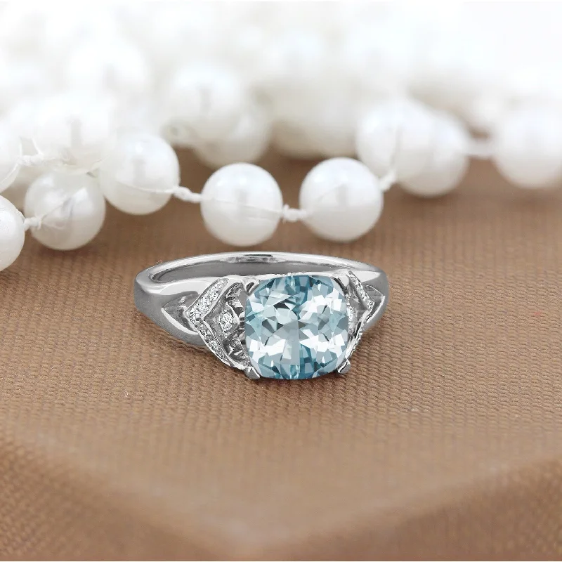 Auriya Modern 1 1/2ct Cushion-cut Aquamarine and Diamond Engagement Ring 1/6ctw 14k Gold