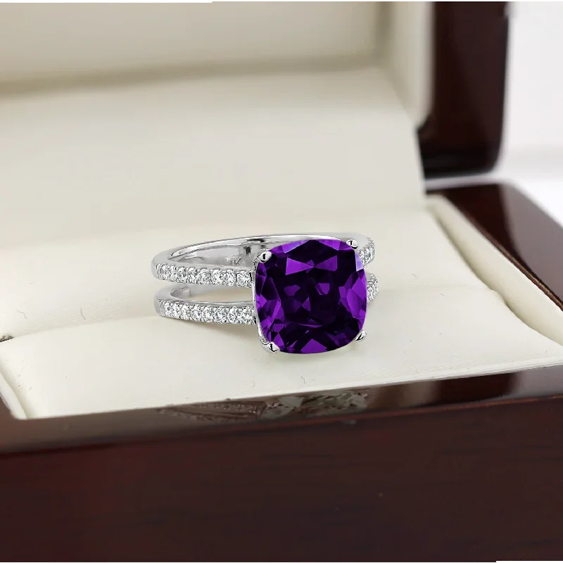 Auriya Modern 3ct Cushion-cut Purple Amethyst and Diamond Engagement Ring 1/4cttw 14k Gold